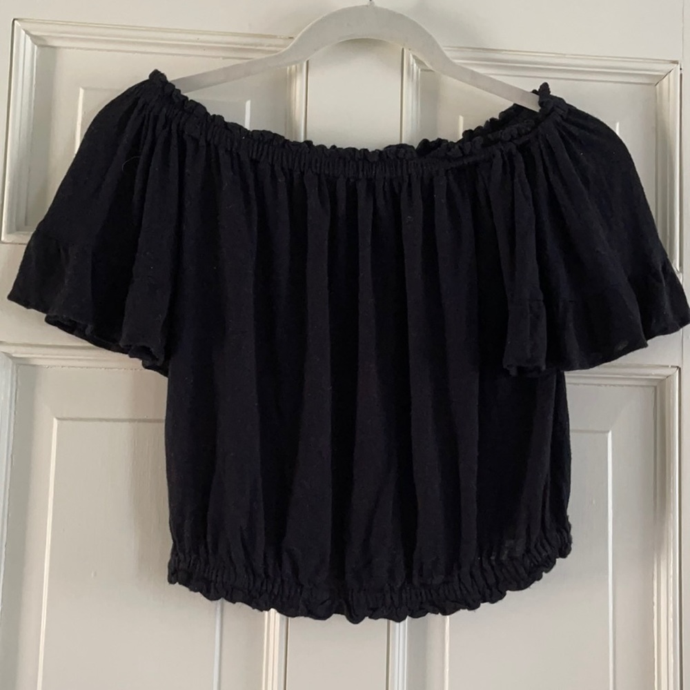 Emma & Sam Black crop top, flutter sleeves